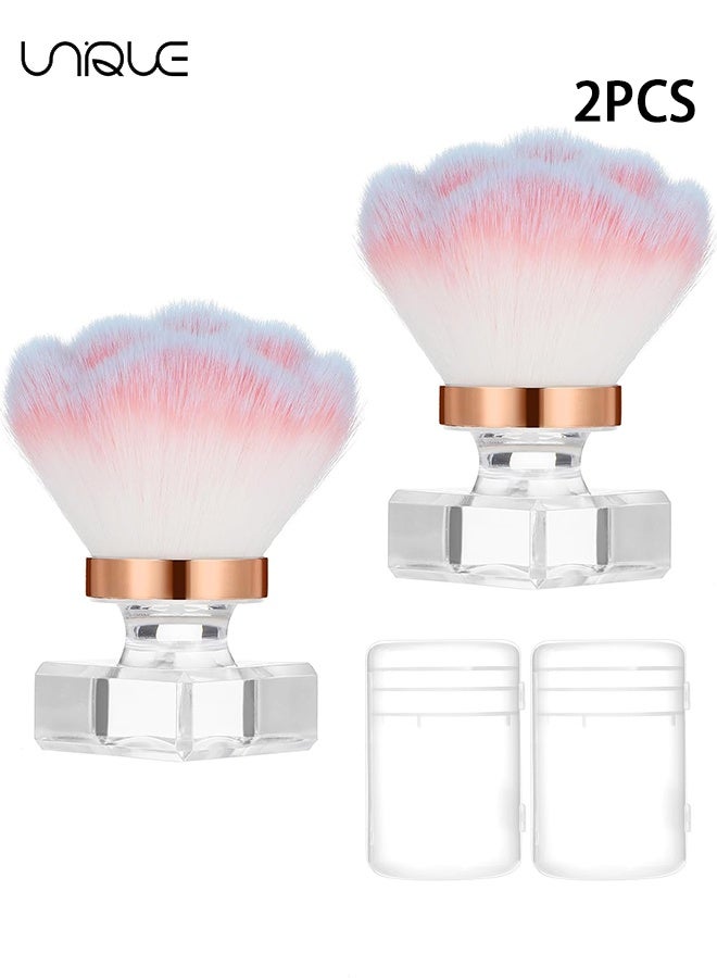 Unique 2 Pcs Nail Dust Brush Nail Art Dust Powder Remover Brush Soft Cleaner Brush Nail Supplies for Acrylic Application and Makeup (Pink Rose Design) - Image 1