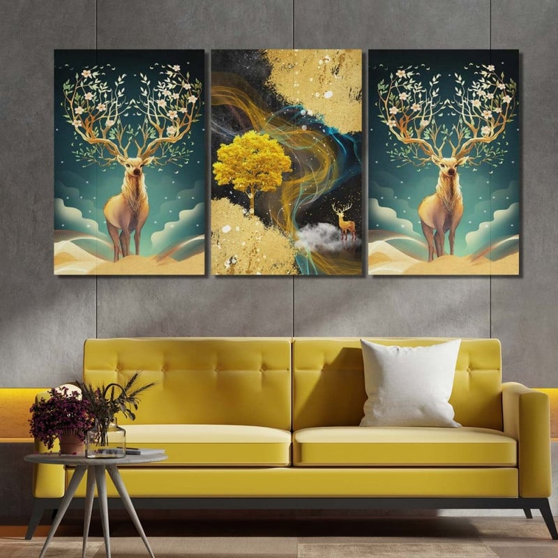 ماركتنا ثلاث لوحات قماشية بتصميم مودرن مع برواز مجوف مقاس (150×70) ثلاث قطع - Image 1