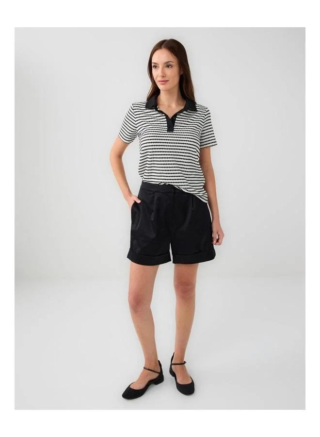 Jimmy Key Black Normal Waist Wide Leg Woven Shorts.