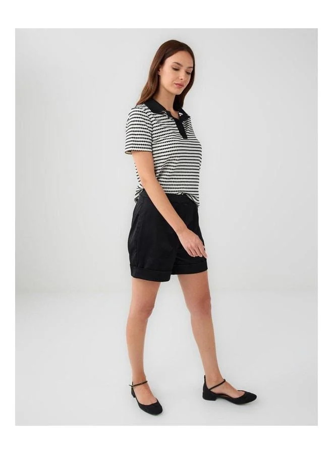 Jimmy Key Black Normal Waist Wide Leg Woven Shorts.