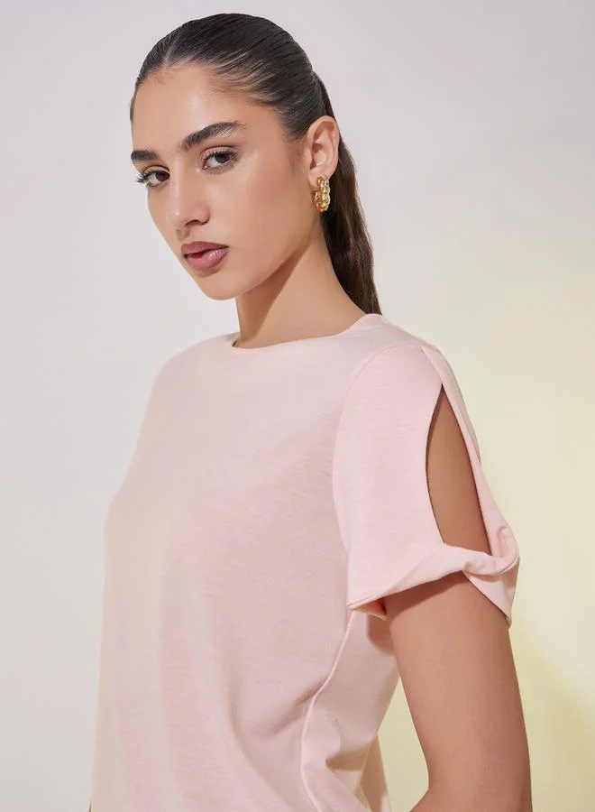 Take Two Cut Out Twist Detail Sleeve Regular Fit T-Shirt