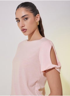 Styli Cut Out Twist Detail Sleeve Regular Fit T-Shirt  - Image 4
