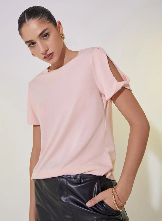 Take Two Cut Out Twist Detail Sleeve Regular Fit T-Shirt