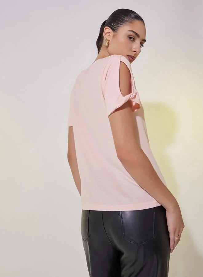 Take Two Cut Out Twist Detail Sleeve Regular Fit T-Shirt