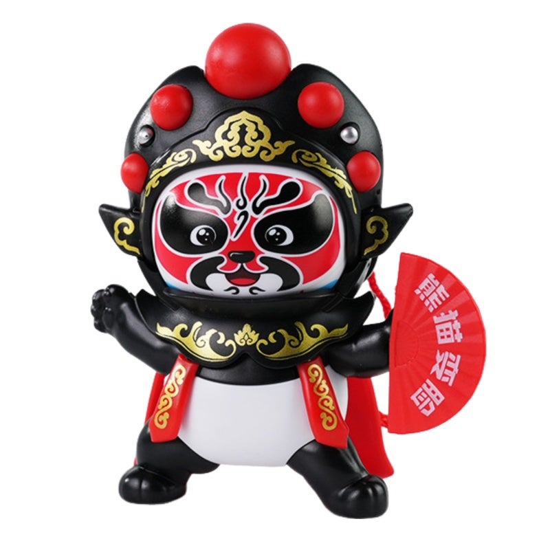 Sichuan Opera Panda Doll - 3.55*1.77*3.9 In Black PVC & ABS: 4 Expressive Face Changes, Authentic Cultural Ornament, Compact Interactive Toy for Home Decor & Children - Image 1