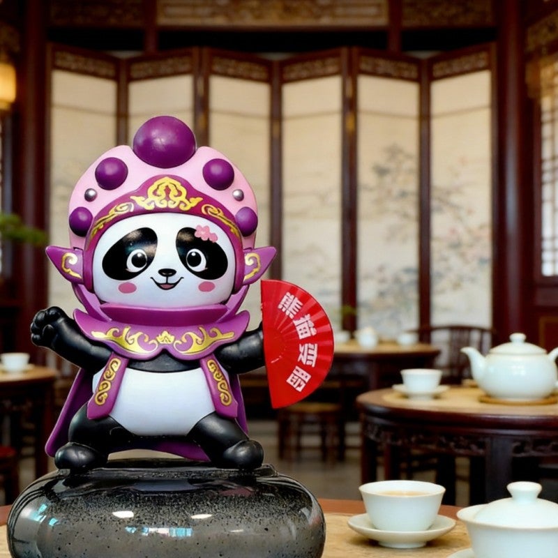 Sichuan Opera Panda Doll - 3.55*1.77*3.9 In Black PVC & ABS: 4 Expressive Face Changes, Authentic Cultural Ornament, Compact Interactive Toy for Home Decor & Children - Image 5