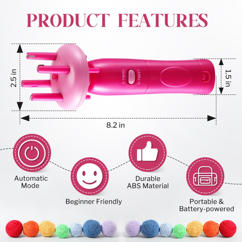 Enhon Cord Maker Portable Fringe Twister, Handheld Cord Maker for Craft Yarn Making Twister for Beginners (Patent Pending)(Pink) - Image 3
