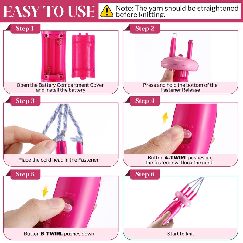 Enhon Cord Maker Portable Fringe Twister, Handheld Cord Maker for Craft Yarn Making Twister for Beginners (Patent Pending)(Pink) - Image 5