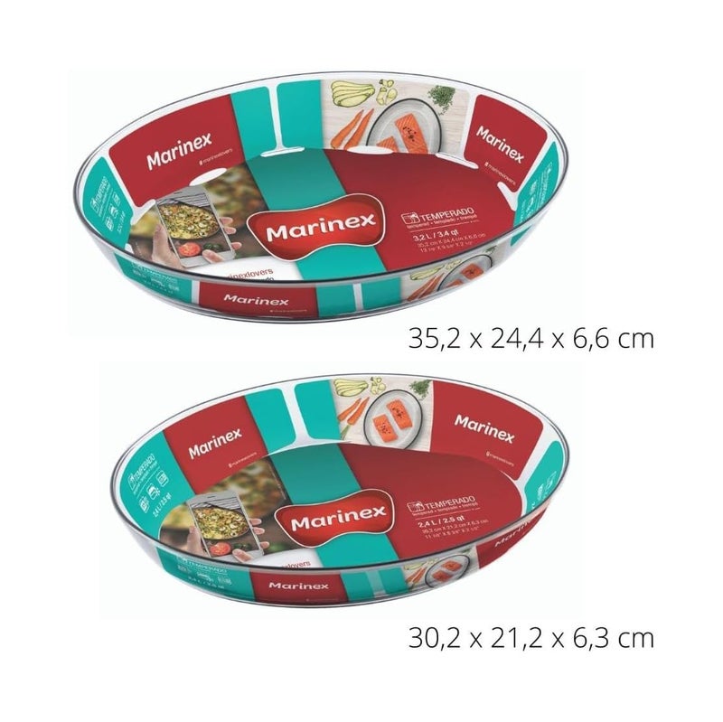 Marinex Glass 2-Piece Oval Roaster Set (2.4L + 3.2L) - Clear - Image 3