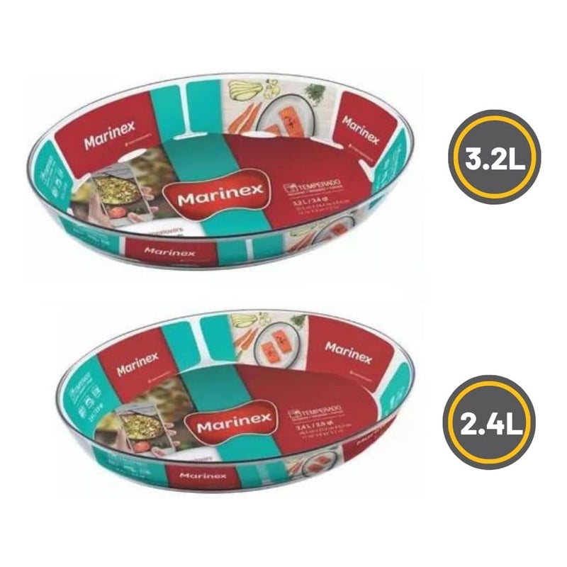 Marinex طقم صواني مارينكس الزجاجية oval من قطعتين (2.4 لتر + 3.2 لتر) - شفاف - Image 3