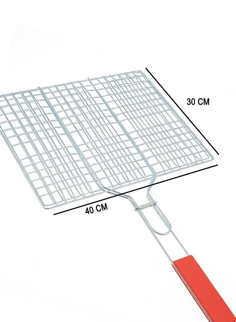 DBLEW Grill Basket with Wooden Handle for BBQ, 40x30x3 cm Stainless Steel Mesh, Heat-Resistant Grip, Lockable Food Holder, Outdoor Charcoal & Gas Grill Cooking Tool - Image 4