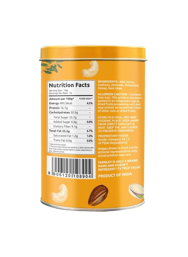 فارملي كلاسيك دايت بايتس 200 جم I دايت بارفي مصنوع من التمر والفستق والكاجو واللوز والعسل والسمن النقي I فواكه مجففة ومكسرات ووجبات خفيفة صحية وحلويات وخالية من الغلوتين وبدون سكر مضاف - Image 2