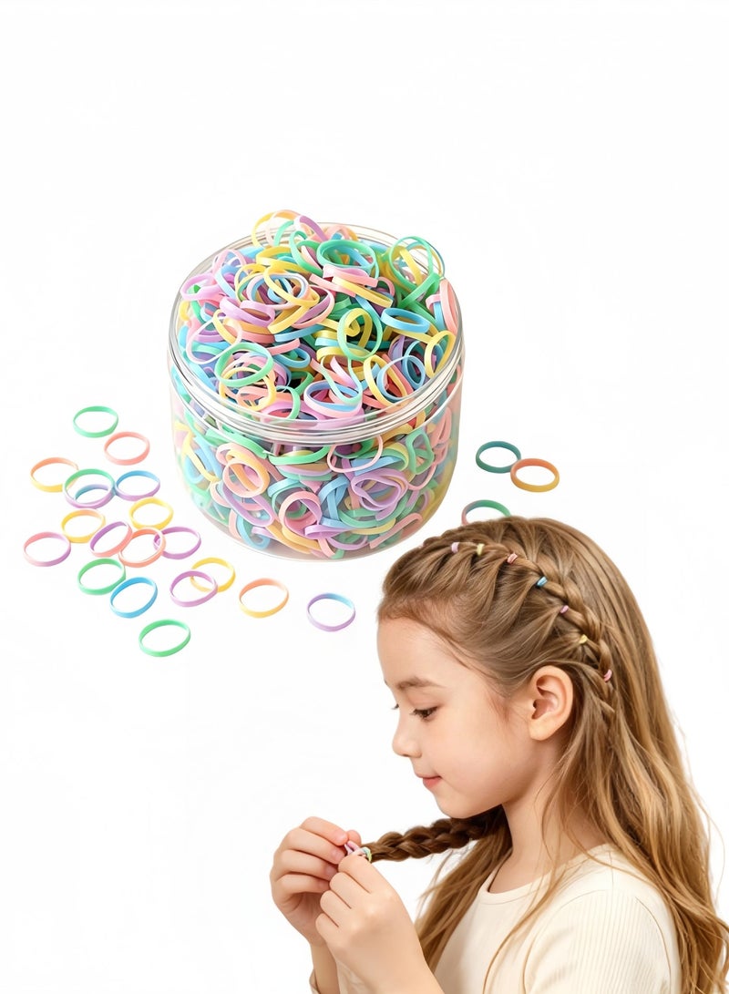 1000Pcs Macaron Color Mini Elastic Hair Bands with Clear Storage Jar, Soft Disposable Rubber Hair Ties, Gentle No Damage Ponytail Holders for Toddlers Girls Kids Fine Hair, Multi Candy Color Hair Accessories - Image 1