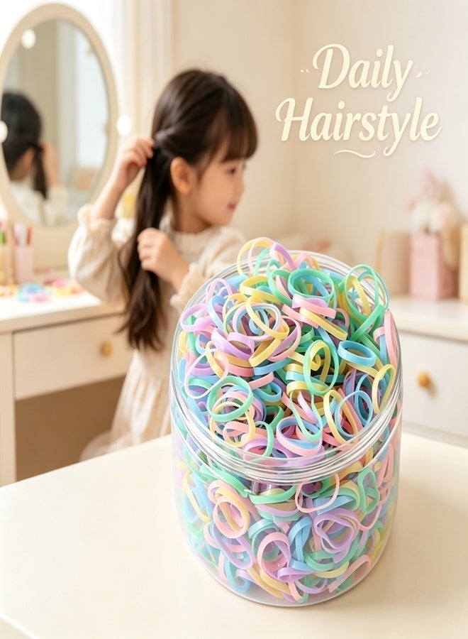 1000Pcs Macaron Color Mini Elastic Hair Bands with Clear Storage Jar, Soft Disposable Rubber Hair Ties, Gentle No Damage Ponytail Holders for Toddlers Girls Kids Fine Hair, Multi Candy Color Hair Accessories - Image 2