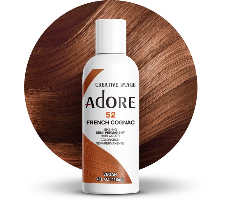 Adore Semi Permanent Hair Color (052 French Cognac) | Vegan & Cruelty-Free Brown Hair Dye | No Ammonia, No Peroxide, No Alcohol | 4 Fl Oz - Image 1