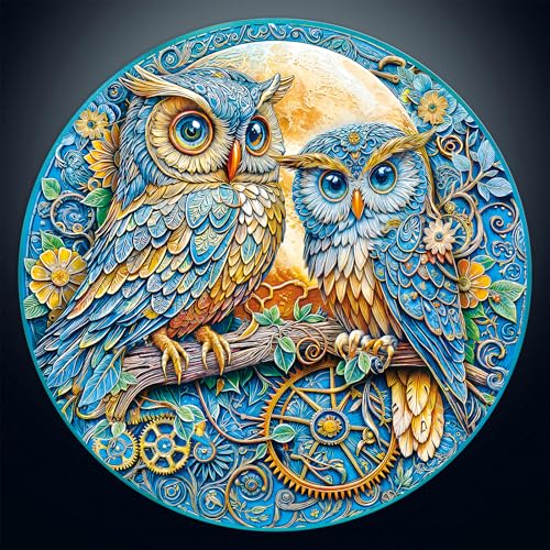 Artipuz 1000 Piece Round Jigsaw Puzzle for Adults Steampunk Owl Family 268 Diameter Stress Relief Cognitive Challenge Ideal Mindfulness Gift for Family Game Night Artistic Wall Decor - Image 1