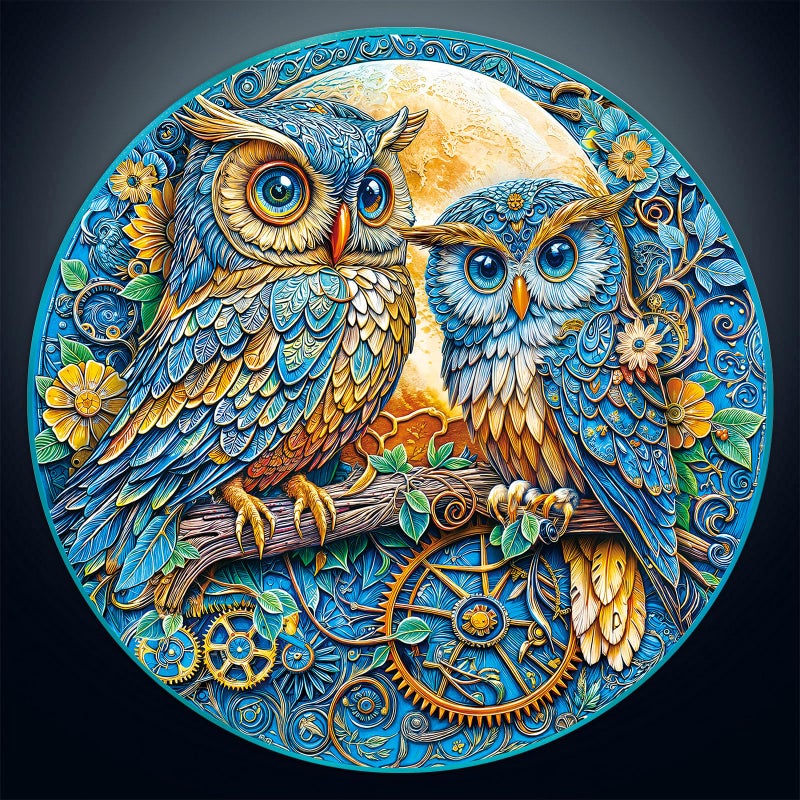 Artipuz 1000 Piece Round Jigsaw Puzzle for Adults Steampunk Owl Family 268 Diameter Stress Relief Cognitive Challenge Ideal Mindfulness Gift for Family Game Night Artistic Wall Decor - Image 3