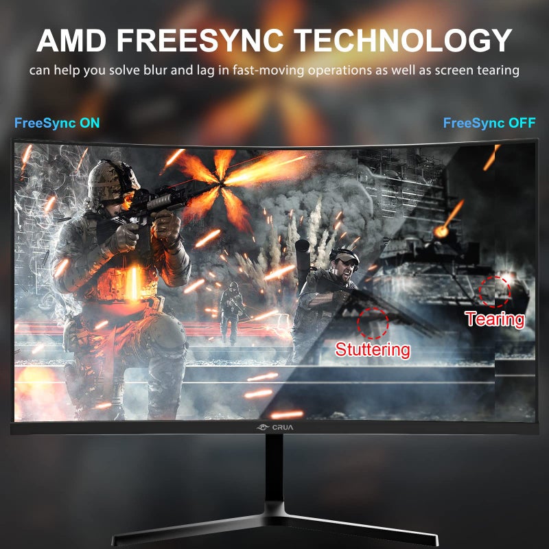 CRUA 24â€ Curved Gaming Monitor, 180Hz/144Hz FHD 1080P, Support 120% sRGB, AMD FreeSync, Low Motion Blur, Wall Mount Installs Compatible, for Office and Games(HDMI 1.4 & DP 1.2) â€“ Black - Image 3