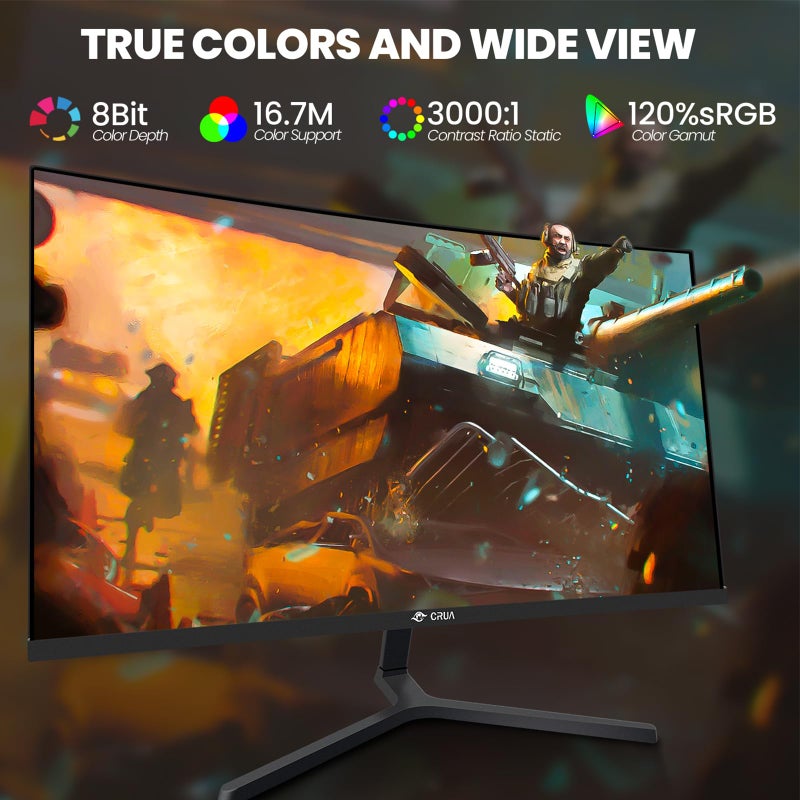 CRUA 24â€ Curved Gaming Monitor, 180Hz/144Hz FHD 1080P, Support 120% sRGB, AMD FreeSync, Low Motion Blur, Wall Mount Installs Compatible, for Office and Games(HDMI 1.4 & DP 1.2) â€“ Black - Image 4