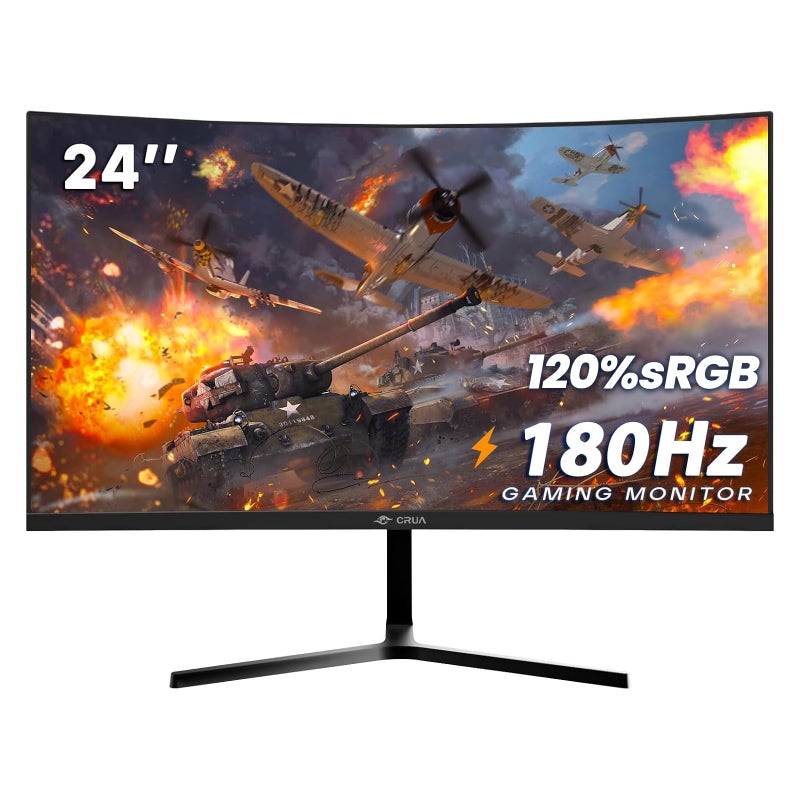 CRUA 24â€ Curved Gaming Monitor, 180Hz/144Hz FHD 1080P, Support 120% sRGB, AMD FreeSync, Low Motion Blur, Wall Mount Installs Compatible, for Office and Games(HDMI 1.4 & DP 1.2) â€“ Black - Image 1