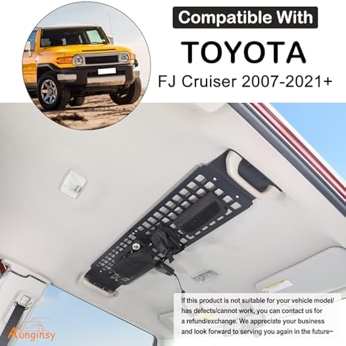 rayihni حامل تخزين لوحة السقف الأمامية الداخلية من الألمنيوم يناسب تويوتا FJ كروزر 2007-2023، أسود، تركيب على السقف - Image 3