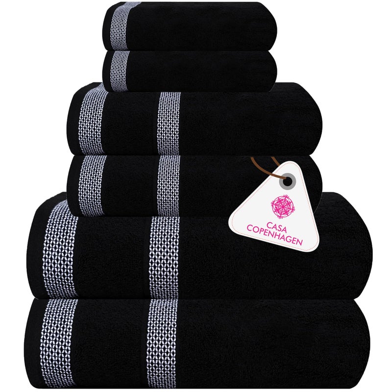 CASA COPENHAGEN CASA COPENHAGEN Solitaire Luxury Hotel & Spa Quality  600 GSM Egyptian Cotton  6 Piece Turkish Towel Set  Includes 2 Bath Towels  2 Hand Towels  2 Washcloths  Dark Black  - Image 1