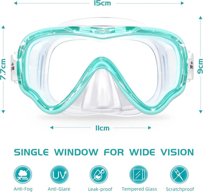 Seago Kids Swim Goggles Snorkel Diving Mask for Youth(5-15), Anti-Fog 180 Clear View - Image 2