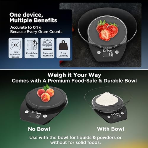 Dr Trust USA Electronic Kitchen Digital Scale Weighing Machine For Health, Fitness, Diet, Nutrition, Cooking and Home Baking with Detachable BPA Free Bowl (5 Kg)- 531 - Image 4
