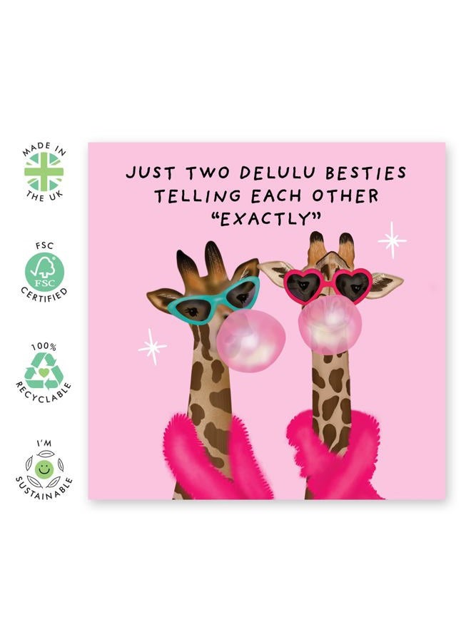 CENTRAL 23 BFF Birthday Card - 'Delulu Besties' - Gifts for Close Friends, Best Friends, Girlfriends, Sister, Ladies - Sassy Giraffes - Comes with Fun Stickers - Image 2