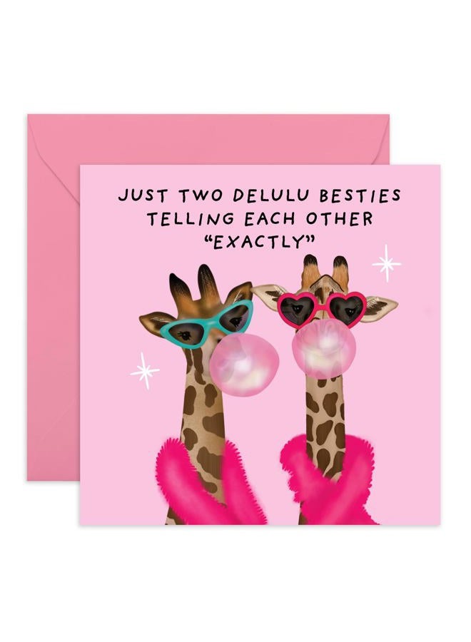 CENTRAL 23 BFF Birthday Card - 'Delulu Besties' - Gifts for Close Friends, Best Friends, Girlfriends, Sister, Ladies - Sassy Giraffes - Comes with Fun Stickers - Image 1