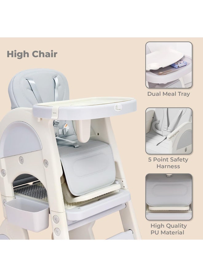 R for Rabbit Grow N Play Kids High Chair 5 in 1 Multifunctional Smart Convertible to Study Table Chair Set Blocks Desk Set for 6 to 36 Months Babies (Space Grey) - Image 3