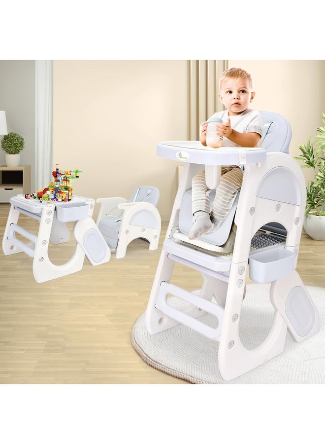 R for Rabbit Grow N Play Kids High Chair 5 in 1 Multifunctional Smart Convertible to Study Table Chair Set Blocks Desk Set for 6 to 36 Months Babies (Space Grey) - Image 1