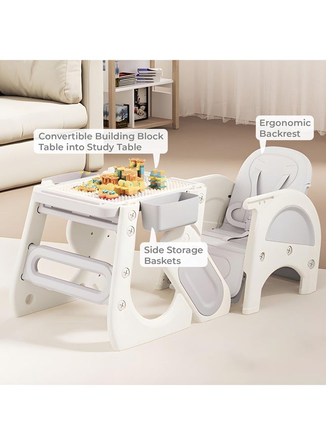 R for Rabbit Grow N Play Kids High Chair 5 in 1 Multifunctional Smart Convertible to Study Table Chair Set Blocks Desk Set for 6 to 36 Months Babies (Space Grey) - Image 4