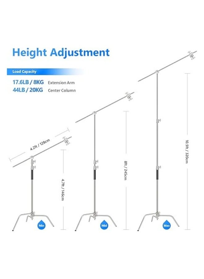 Neewer ST-C-CB Stainless Steel Heavy Duty C Stand with Boom Arm silver - Image 2