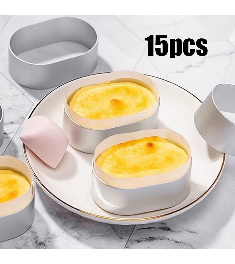 15pcs Aluminum Oval Cheesecake Molds Non Stick Durable Metal Baking Tray for Desserts Cookies Pastries Egg Tarts Home Kitchen Semi Ripe Cheesecake Circles Oval Mousse Cake F10 - Image 1