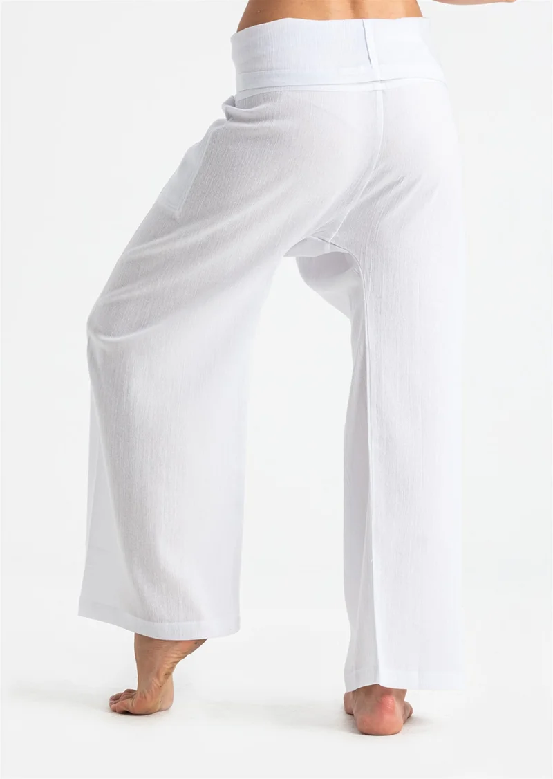 Eliş Şile Bezi Unisex Şile Bezi Balıkçı Pantolon Beyaz Byz