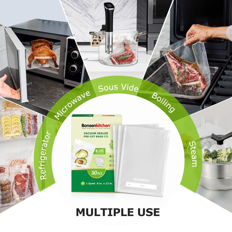 Bonsenkitchen Vacuum Sealer Bags, 50 Quart 8" x 12" Precut Food Sealer Bags, Commercial Grade, BPA Free, Heavy Duty, Customized Size Vacuum Bags for Vac Storage, Meal Prep or Sous Vide Cooking, VB12 - Image 3