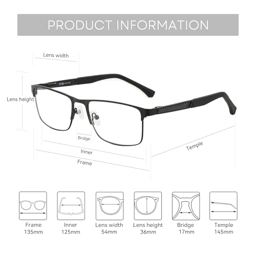 ZENOTTIC Blue Light Glasses Men : Black Reading Glasses Men - Square Frame Computer Glasses - Anti Glare Metal Readers - Middle-Aged Male Teachers in Virtual Classes (Black,1.50x) - Image 5