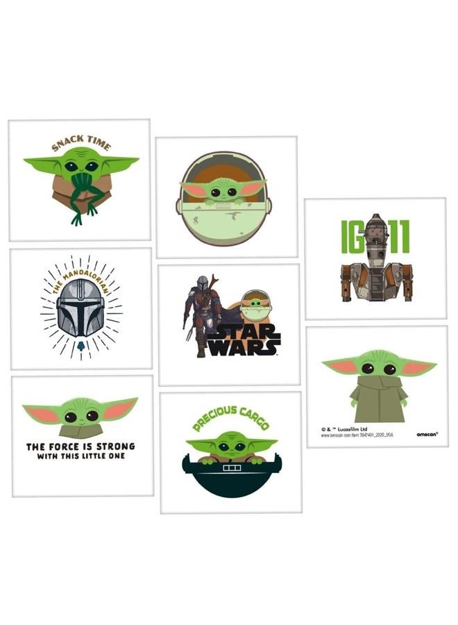 Amscan The Mandalorian The Child Tattoos - 2" x 1.75" (8 Pcs) | Assorted Multicolor Design Tattoos - Perfect for Kids Parties and Events - Image 1