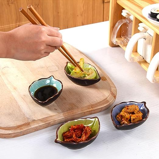 PRAYAS Assorted Color Charcuterie Bowls Cute Leaf Shape Small Sauce Bowls Sushi Plates and Soy Sauce Bowls for Sushi Appetizer Oil Vinegar Ketchup Paste Jam Pack of 6 - Image 3