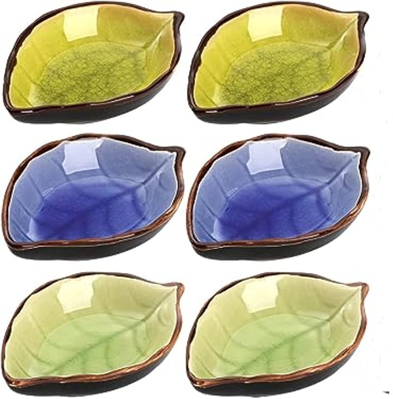 PRAYAS Assorted Color Charcuterie Bowls Cute Leaf Shape Small Sauce Bowls Sushi Plates and Soy Sauce Bowls for Sushi Appetizer Oil Vinegar Ketchup Paste Jam Pack of 6 - Image 1