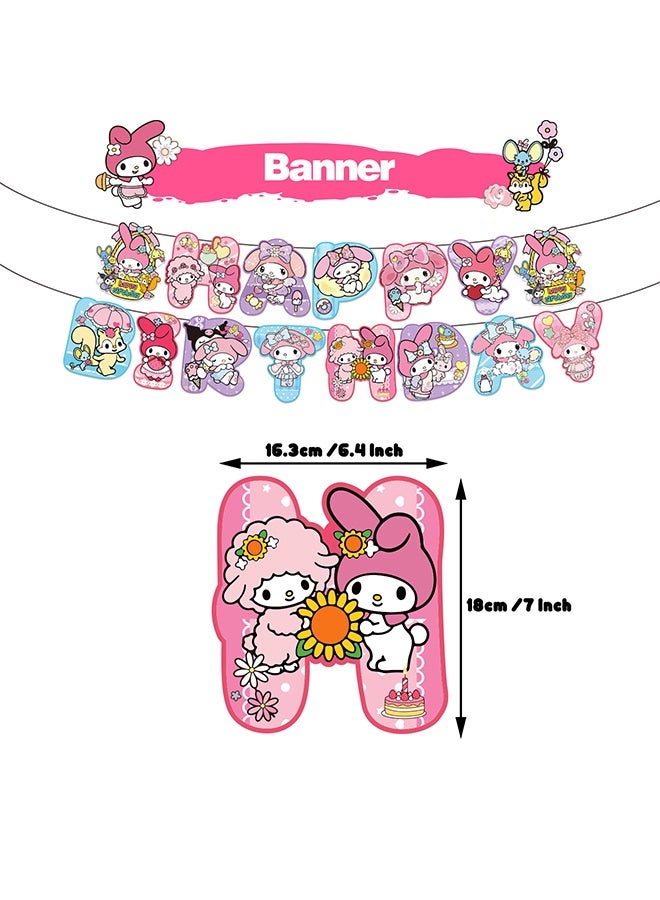 Sanrio My MelodyCartoon Birthday Decorations, My Melody Birthday Party Supplies, Include Happy Birthday Banner Cake Toppers Cupcake Toppers Balloons, Anime Theme Birthday Party Supplies(My Melody Birthday Set) - Image 5
