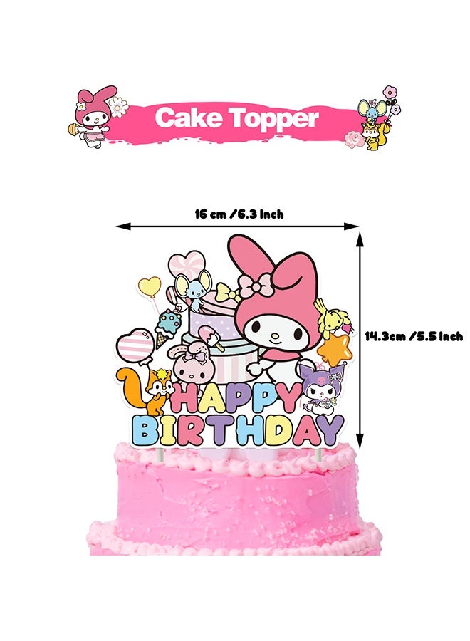 Sanrio My MelodyCartoon Birthday Decorations, My Melody Birthday Party Supplies, Include Happy Birthday Banner Cake Toppers Cupcake Toppers Balloons, Anime Theme Birthday Party Supplies(My Melody Birthday Set) - Image 4