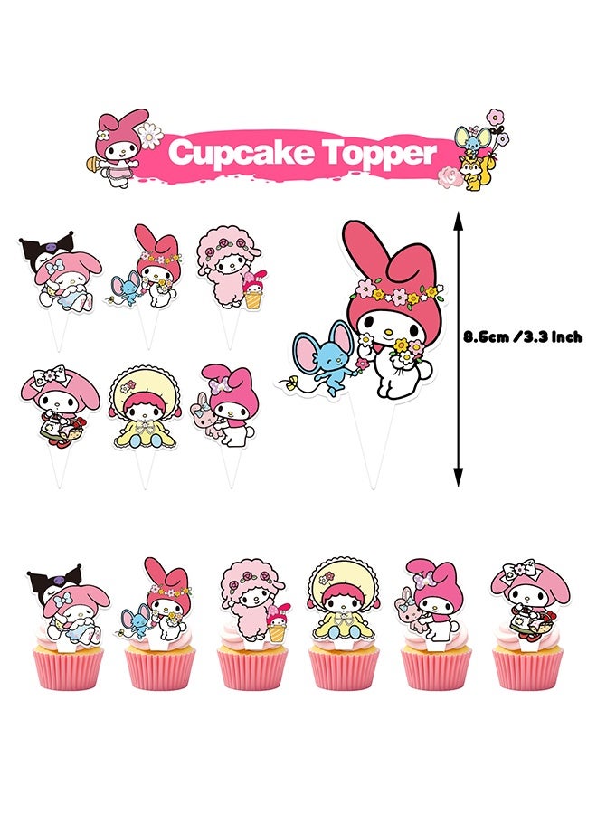 Sanrio My MelodyCartoon Birthday Decorations, My Melody Birthday Party Supplies, Include Happy Birthday Banner Cake Toppers Cupcake Toppers Balloons, Anime Theme Birthday Party Supplies(My Melody Birthday Set) - Image 3