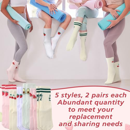 Cutecrop 6 Pairs Cute Pilates Grip Socks for Women Fruit Pink Yoga Non Slip Cotton Grippy Barre Crew Socks for Workout Athletic Hospital Ballet Gifts - Image 3