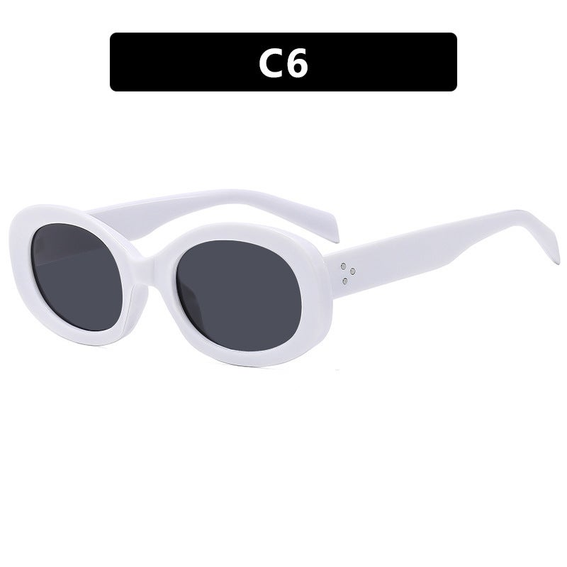 Generic Trendy Oval Sunglasses for Women Summer Retro Solid white gray slices 