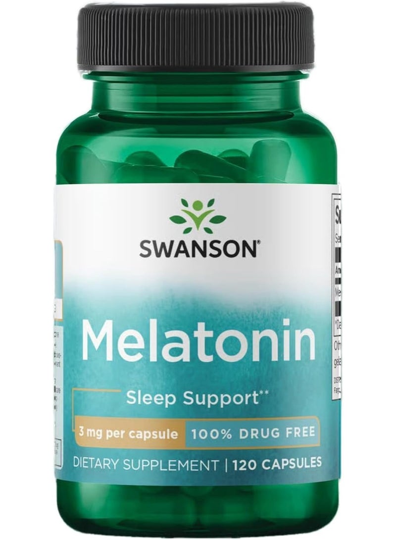 SWANSON Melatonin - Herbal Supplement - Sleep and Relaxation - (120 Capsules, 3mg Each)