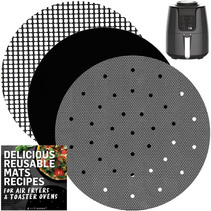 INFRAOVENS Air Fryer Liners Round Reusable For Ninja AF101 4QT AF161 AF150 5.5QT Max XL, Instant Pot Duo Crisp 4 qt Parchment Paper Replacement, Large Airfryer Accessories Basket Cover Sheet Liners - Image 1