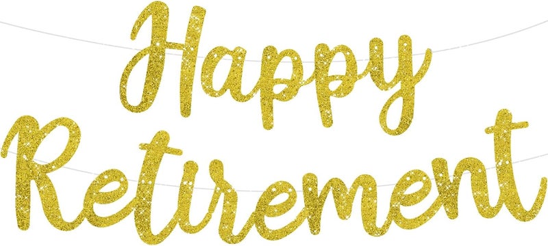 BEISHIDA Gold Glitter Happy Retirement Banner  PreStrung Banner Decoration for Women  Man Party Supplies - Image 1