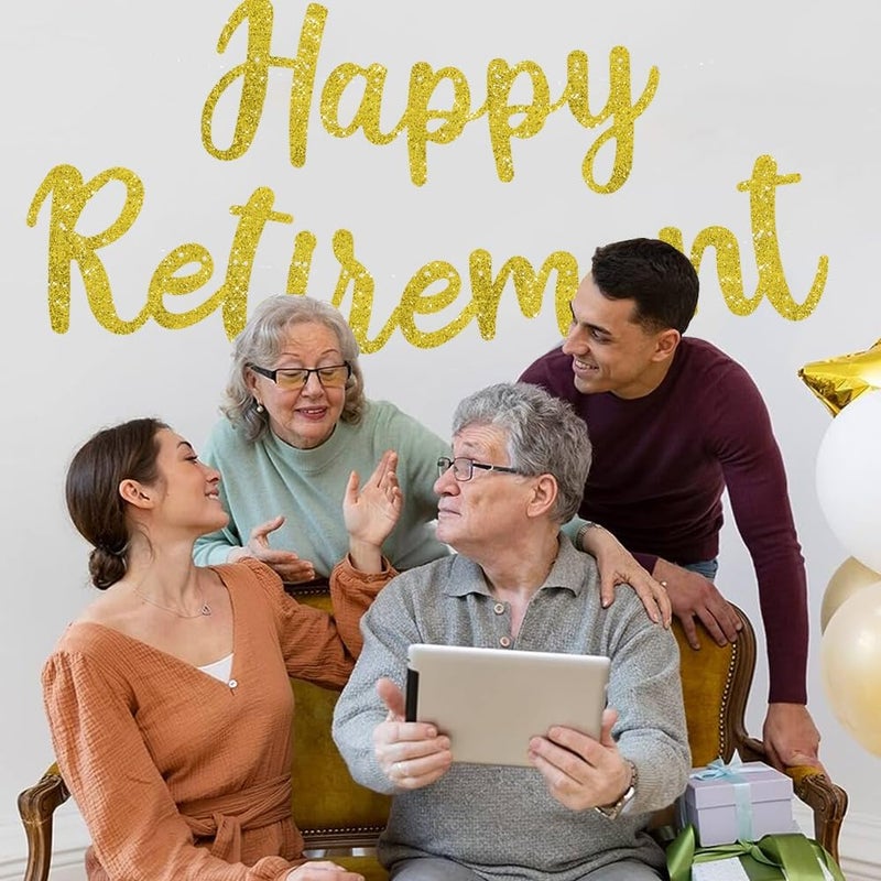 BEISHIDA Gold Glitter Happy Retirement Banner  PreStrung Banner Decoration for Women  Man Party Supplies - Image 4